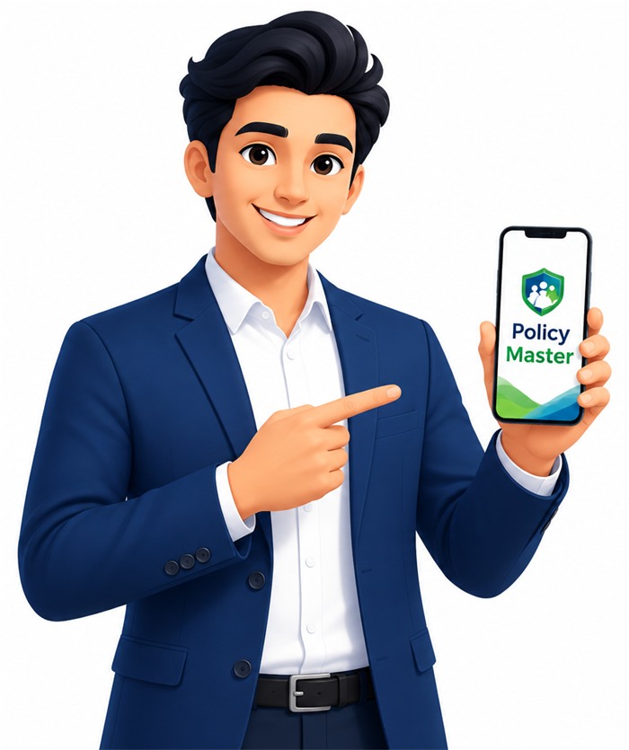 A Policy Master POSP advisor holding the Policy Master app